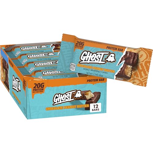 GHOST PROTEIN BAR CHOCOLATE PEANUT BUTTER Flavor 20G Protein 2G Sugar 12 Dual-Bar Packs 27.6 oz