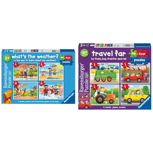 Ravensburger What's The Weather? My First Jigsaw Puzzles for Kids 2 Years Up (2, 3, 4 & 5 Pieces) & Travel Far, My First Jigsaw Puzzles (2, 3, 4 & 5 Piece) Educational Toys