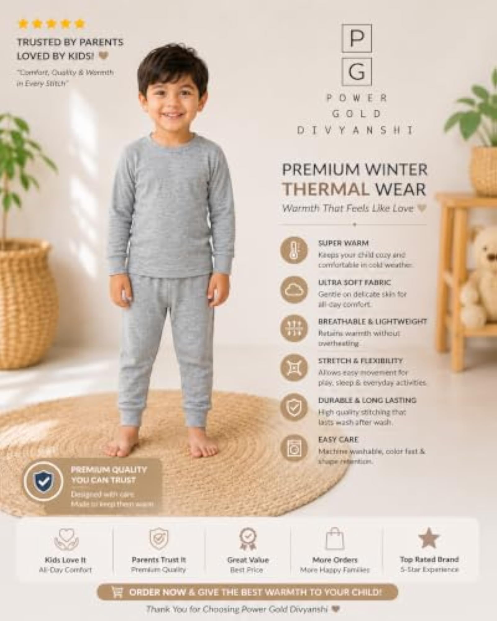 Thermal Set for Toddlers, Soft Full Sleeve Night Suit