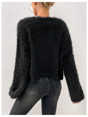 Verdusa Women's Fuzzy Crop Cardigan Long Sleeve Open Front Sweater Shrug Cardigans2