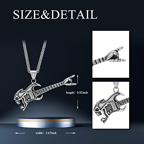 Swordgod Stainless Steel Guitar Pendant Necklaces For Men With 22+2 Inch Singapore Chain Music Jewelry Gifts For Birthday Christmas #TOP2