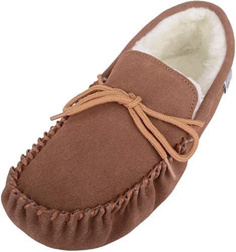 SNUGRUGS Men's Suede Sheepskin Moccasin Slippers with Soft Sole