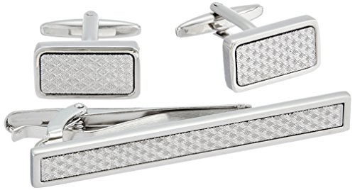 Stacy Adams Men's Silver with Textured Inlay Cuff Link and Tie Bar Set