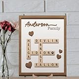 Personalized Family Crossword Art Sign - Wooden Name Puzzle Family Name Sign Wall Decor, Puzzle Board Crossword Puzzles Plaque with Tiles for Wall