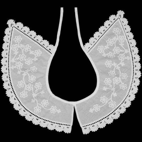 CABODYALS Col en Dentelle Blanche Amovible en Coton Imitation Florale Brodée Style Vintage Ajouré avec Bordure en Dentelle Appliquée pour Femme Robe Costume de Fête Accessoire de Vêtements – vue 6