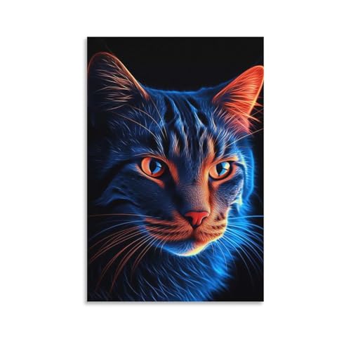 Neon Cat Peinture sur Toile : illuminez votre salle de bain avec cette affiche unique 50x75 cm - 3
