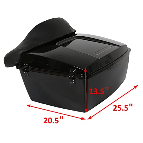 Image of ECOTRIC Motorcycle Trunk W /Backrest Pad Compatible with 1997-2013 Harley Davidson Touring Electra Glide Road King Touring Luggage Storage Box Black (Chrome Latches)