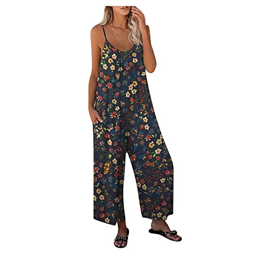 NUYSP Mince Airness Slim Fit Jogging Salopette Femme Longue Mode Printemps Combinaison Large Printed Haut Plissé Combishort Femme (Noir,XXL) TT01 Cover