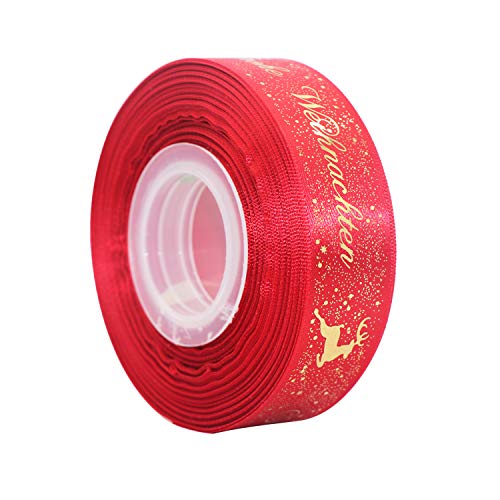 JunGG 22m Schleifenband Satinband Geschenkband Weihnachtsband mit...