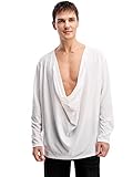 WDIRARA Men's Cowl Neck Draped Long Sleeve T Shirt Top Party Club Tops White XXL