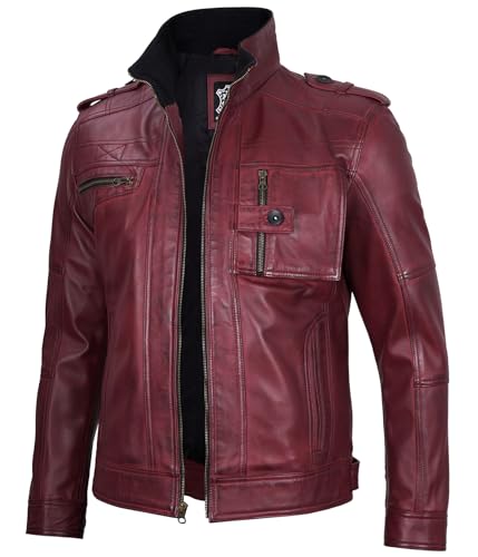 Image of Decrum Real Mens Leather Jacket - Cafe Racer Style Casual Leather Jackets For Men