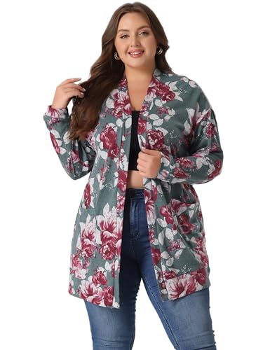 Image of Agnes Orinda Women's Plus Size Lightweight Cardigan Casual Soft Long Sleeve Floral Knit Cardigans with Pockets
