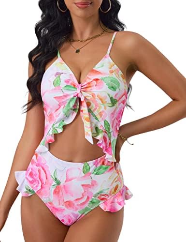 MELEYISH one Piece Swimsuit Women Sexy Ruffler one Piece Swimsuit for Women Cut Out one Piece Bathing Suit for Women L