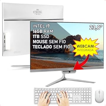 Computador Completo All In One Intel Core i7 23,8" Full HD 16GB SSD 1TB 4 Núcleos Super Turbo Hdmi Teclado e Mouse Strong Tech