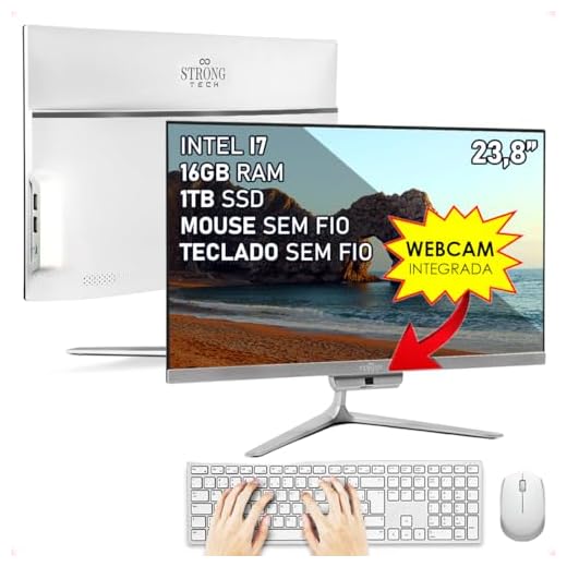 Computador Completo All In One Intel Core i7 23,8" Full HD 16GB SSD 1TB 4 Núcleos Super Turbo Hdmi Teclado e Mouse Strong Tech
