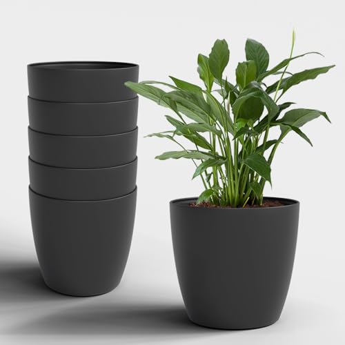 Image of YUCCABE ITALIA SHERA Stella 14 Inch Plastic Plant Pot for Home Decor Indoor Plant Pots for Living Room Plastic Flower Pot for Garden (Grey, 14 INCH - 6 Pcs)