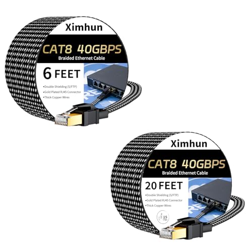 Cable Ethernet Cat 8 plano con conector RJ45, 6 y 20 pies miniatura 1