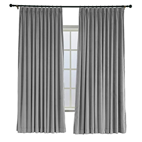 Chadmade Pinch Pleat 72W X 84L Room Darkening Lined Velvet Curtain Drapery Panel For Traverse Rod Or Track, Living Room Bedroom Club Theater Patio Door (1 Panel), Gray, Leon Collection #TOP24