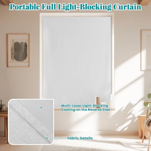 Image of 100% Blackout Self Adhesive Curtains- Stick on Curtains Shades Window Blinds Curtain No Rod Needed Easy to Hang Curtain, Use for Bedroom, Living Room, W46 x L60 inch, 1 Panel, Off-White