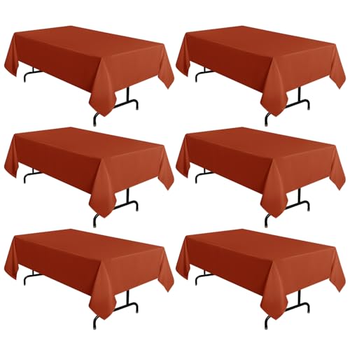 Image of sancua 6 Pack Rust Tablecloth 60 x 102 Inch, Rectangle Thanksgiving Burnt Orange Table Cloth for 6 Feet Tables - Stain and Wrinkle Resistant Washable Polyester Table Cover for Dining Parties Camping