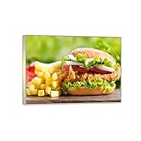 SDYSKKUG Bilder Küche Moderne. Leinwandbild Esszimmer Wanddeko. Hamburger. Druck auf Leinwand. Champagner Silber Rahmen Poster für Restaurant 70x50cm