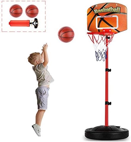 Toddler Basketball Hoop Stand Adjustable Height 2.5 ft -5.1 ft Mini Indoor Basketball Goal Toy with Ball Pump for Kids Boys Girls 2 3 4 5 Years Old Outdoor Outside Toys 1-3 Yard Backyard Games