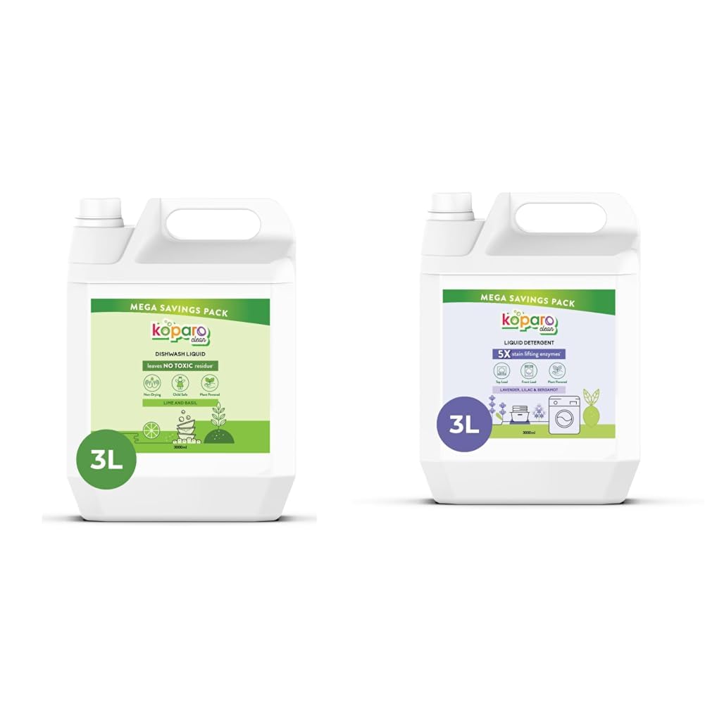 Koparo Organic Dishwash Liquid | 3 Litres Refill Can | Powerful Grease Cutting Dishwasher Liquid | Thick Foam Liquid Dishwash for Kitchen Utensils | Baby & Pet Safe | Lime & Basil Fragrance-image-18