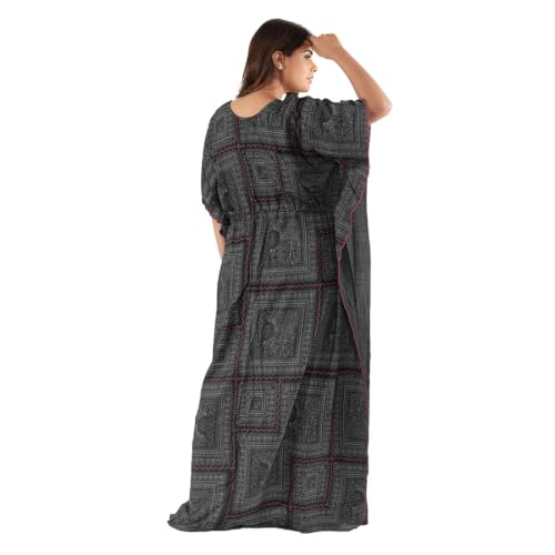 Image of Kaftan Printed Cotton Maxi Dress /Nighty /Nightdress for Ladies /Girls /Women | Free Size