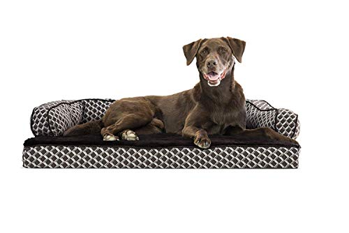 Furhaven Orthopedic Dog Bed for Large/Medium Dogs w/Removable Bolsters & Washable Cover, For Dogs Up to 55 lbs - Plush & Woven Decor Comfy Couch Sofa - Diamond Brown, Large