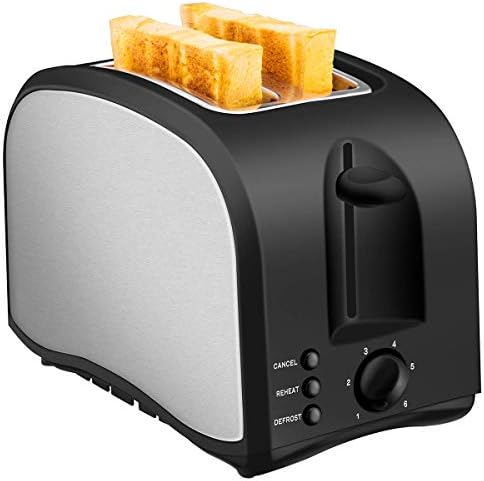 Toaster 2 Slice, CUSINAID Stainless Steel Toasters with 6 Bread Shade Settings, Reheat Defrost Functions,Removable Crumb Tray