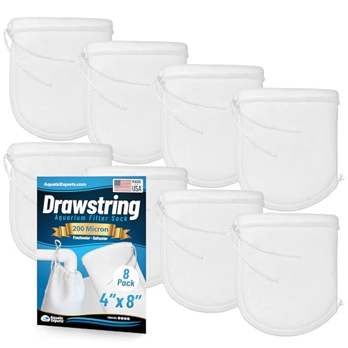 Aquatic Experts 200 Micron Drawstring Filter Sock - Filter Socks for Saltwater Aquarium, Sump Filter Sock, Freshwater Aquarium Filter Sock - Custom Made in The USA (4 inch by 8 inch, 8 Pack)