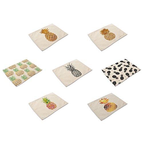 Hacaso Cute Pineapple Pattern Dining Table Mats Set Of 7 Cotton Linen Placemats(2) #TOP8