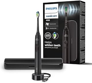 Philips Sonicare 4100 Elektryczna Szczoteczka do Zębów dla Dorosłych z 1 Główką Szczoteczki Sonicznej Philips W2 Optimal Black, Smukłym Etui Podróżnym i Ładowarką USB, Czarna (Model HX3683/54)