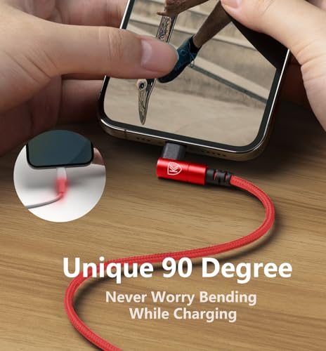 USB C to Lightning Cable 6FT, 90 Degree iPhone Charger Cables [Apple MFi Certified] 3Pack Fast Charging Cord Nylon Braided USB C Lightning Cable Compatible with iPhone 14/13/12/11/Pro Max/Plus/8/7-Red by KIYODA - Image 7