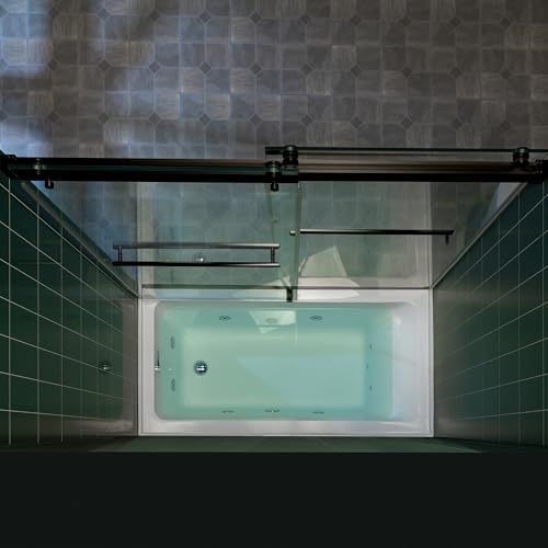 Woodbridge 56-60" W x 62" H Frameless Bathtub Shower Door,Double Sliding Soft-Close Doors,3/8(10mm) Tempered Glass with Explosion Proof Film in Matte Black Finish by WOODBRIDGE - Image 4