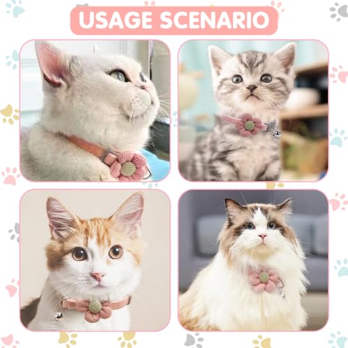 Image of HASTHIP Cat Belt, Cat Collar with Bell, Pink Flower Cat Collar Soft & Comfortable Cute Pet Collar Silver Cat Bell Adjustable Cat Neck Belt