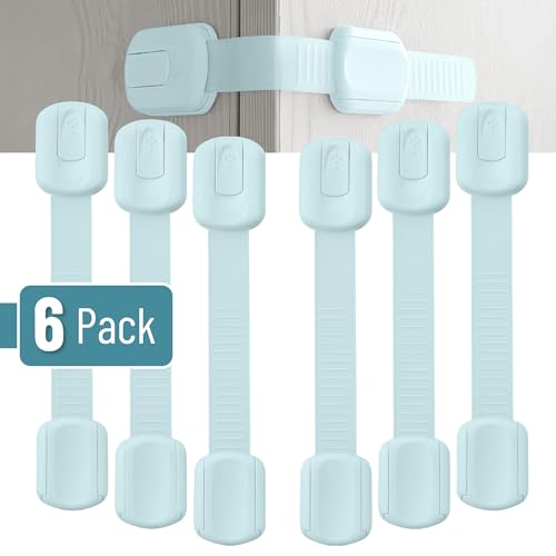 Image of Bates- Child Safety Strap Locks, 6 Pack, Pastel Blue, Baby Cabinet Locks