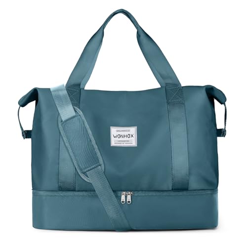 Weekender Bags for Women Men, Travel Duffel Bags with Shoes Compartment, Sports Tote Gym Bag, Waterproof Overnight Carry On Bag, Personal Item Travel Bag for Airlines with USB Charging, Peacock Blue