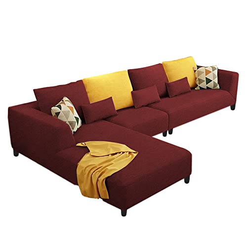 Image of Galib LHS 6 Seater L Shape Sofa Set for Living Room (Maroon Fabric)