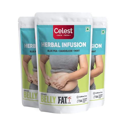 Image of Celest Herbal Infusion - Blue Pea + Dandelion + Mint - 36 Tea Bags | Helps in Belly Fat Loss | Weight Management Tea | Pack of 3