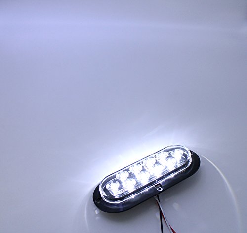TMH ( Pack of 2 6 Inch 10 LED Surface Mount Oval White Reverse Lamp, Turn Signal Side Marker Tail LED Light for Truck Trailer Trail Bus 12V DC - Thumbnail 7