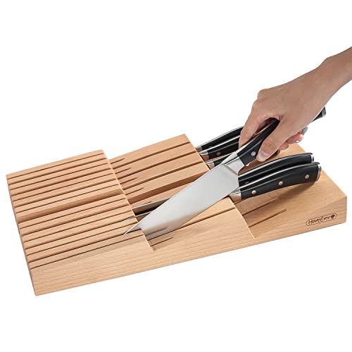 Homeease In-Drawer Knife Block, Beech Wood Cutter Storage Holder Home Kitchen Drawer Knife Organizer Insert 15 Slots #TOP2