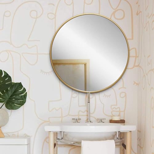 Image of The Arts Box Round Decorative Wall Mirror | Metal Finish Frame with Timeless Design for Bathroom, Living Room, Bedroom, Vanity Mirror (Gold 18 Inch)