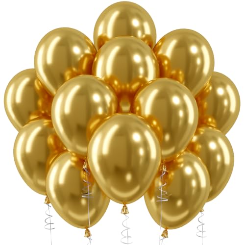 Image of Metallic Gold Balloons, 12 Inch Chrome Gold Latex Party Balloons | 30 Pack Gold Balloons for Birthday, Retirement, New Years, Anniversary, Graduation, Bachelorette, Casino Disco Decor