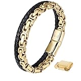 Mauro Vinci Pulsera para hombre de oro y negro, pulsera de eslabones de acero negro Virto dorado, ajustable de 21,5 cm a 23 cm, incluye embalaje de lujo