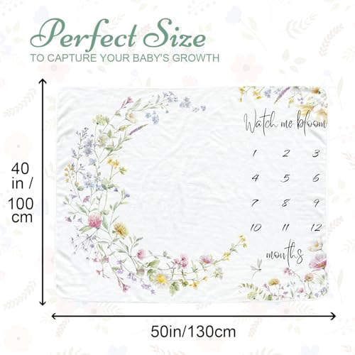 Image of Wildflower Baby Monthly Blanket for Girls, Boho Floral Moon Nursery Decor, Babys First Year Photography Background, for New Moms