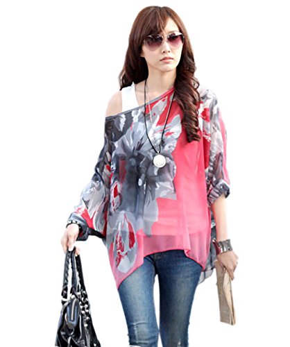 Ladies Bohemian Tops Women Batwing Dolman Chiffon Flowers Blouse Oversized T Shirt #TOP1