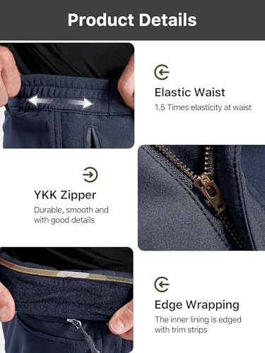 Image of FREE SOLDIER Men's Outdoor Softshell Fleece Lined Cargo Pants Snow Ski Hiking Pants with Belt