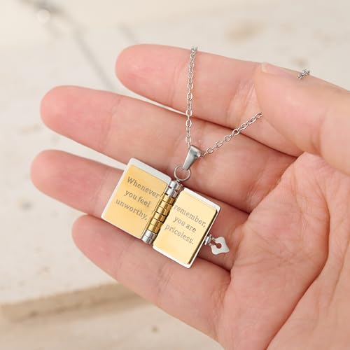 MOROTOLE For Daughter-My Incredible Book Necklace,To My Daughters from Mom and Dad Book Necklace,Adjustable Book Necklaces with 6 Pages of Engraved Information,Book Necklaces for Daughter2