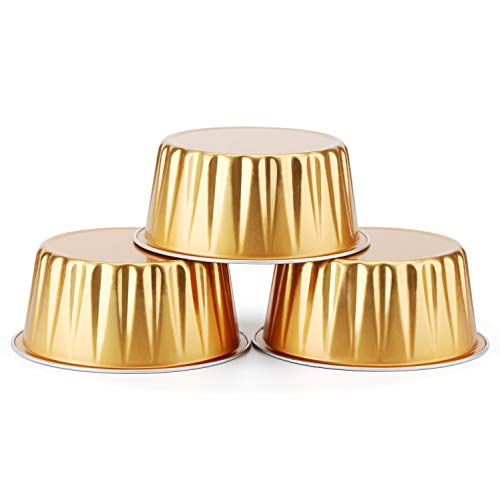 Eusoar Disposable Ramekins, Gold 50Pcs 5Oz Mini Aluminium Foil Baking Cups With Lids Creme Brulee Cupcake Liners, Desert Cheesecake Pans Flan Molds Tin Cups Containers For Party Favor Birthday #TOP6